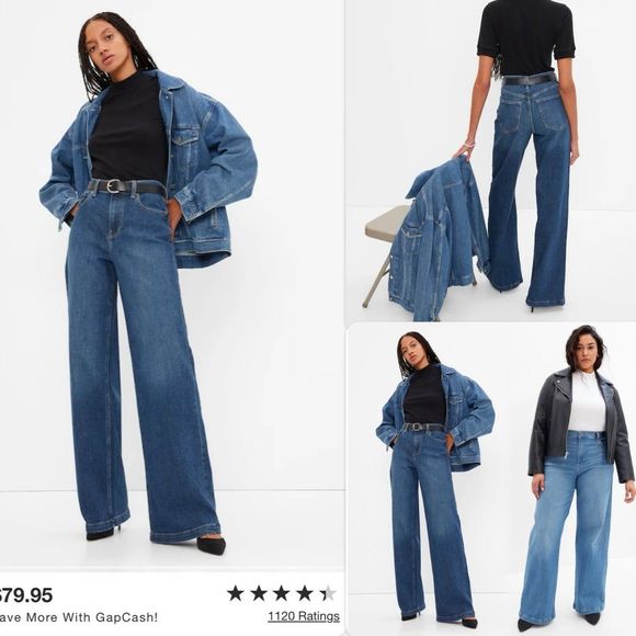 GAP High Rise Stride Jeans Dark Wash Stretch High Waisted Wide Leg 32 14 - Picture 3 of 12